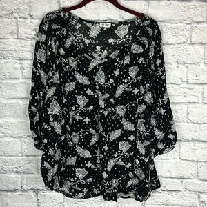 Westport Black Floral Paisley Puff Sleeve Top Womens Size 2X